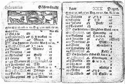 Névnaplista egy 1712-ben kelt egyházi kalendáriumból